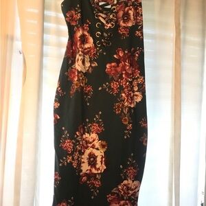 Floral Lace-Up Dress, spaghetti strap
